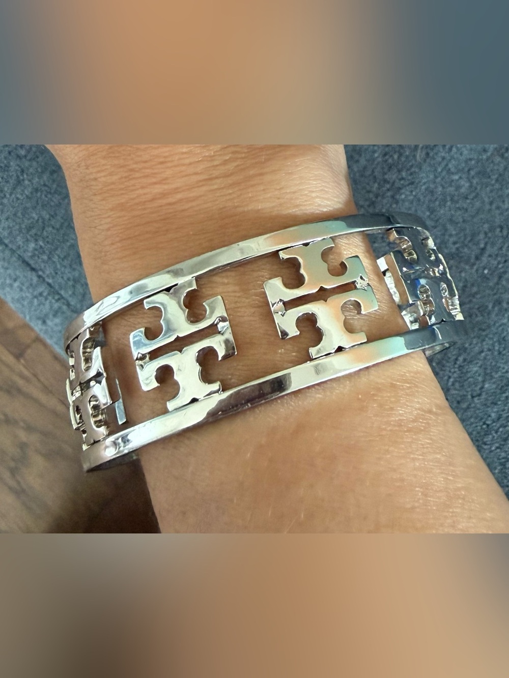 Tory Burch Silver Double-T Cutout Cuff Bracelet